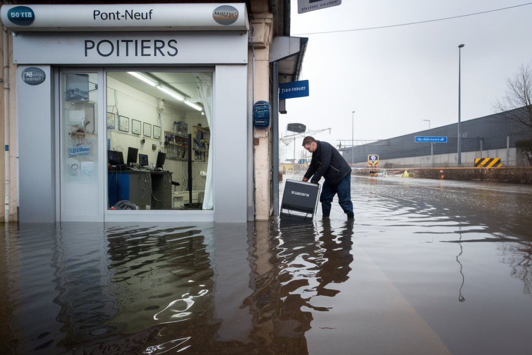 À Poitiers, le Pont-Neuf réaménagé et un commerce d'informatique touché par des inondations répétées À Poitiers, le Pont-Neuf réaménagé et un commerce d'informatique touché par des inondations répétées